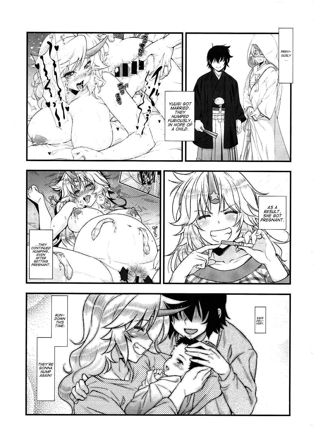 Monster Dick (Reitaisai 14) [Maruiro Kikou (846gou)] Niizuma Yuugi ga AV Debut Shite Zukkon Bakkon Suru Hon (Touhou Project) | Newly Wed Yugi's Bam Bam Porn Debut (English) (Thry) - Touhou project Footjob - Page 2