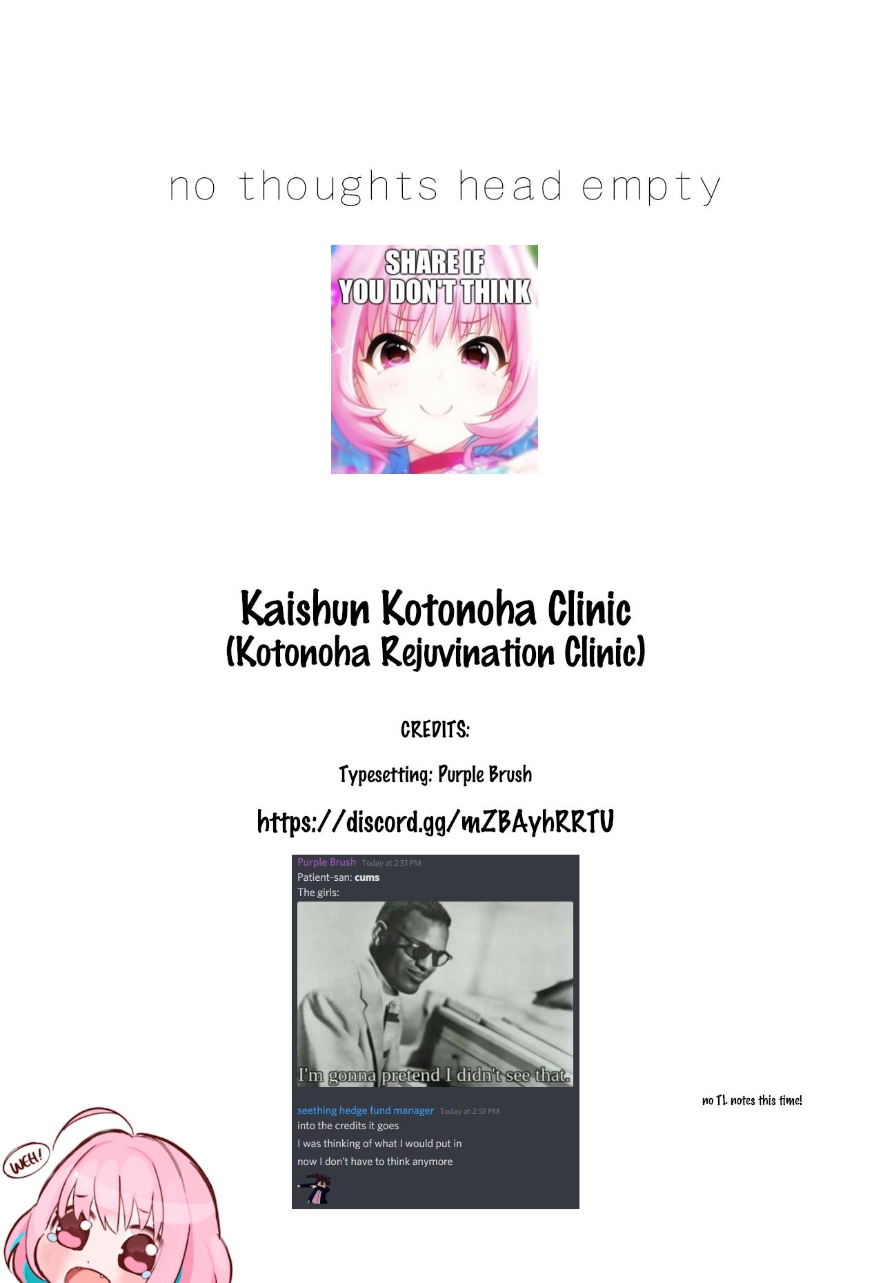 Free Hardcore Porn Kaishun Kotonoha Clinic | Kotonoha Rejuvination Clinic - Voiceroid Colombia - Page 29